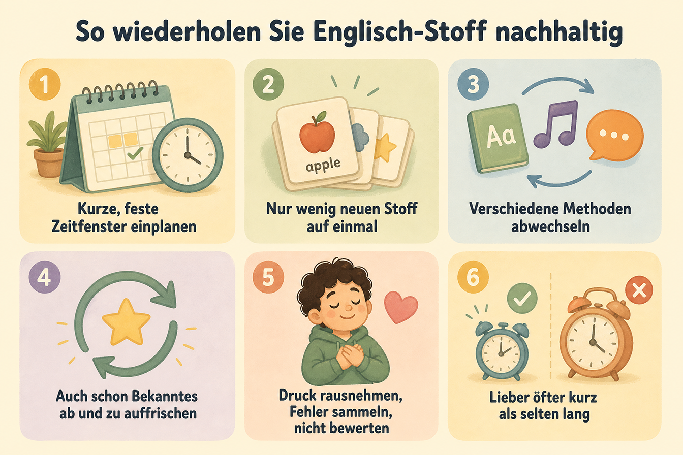 So wiederholen Sie Englisch-Stoff nachhaltig