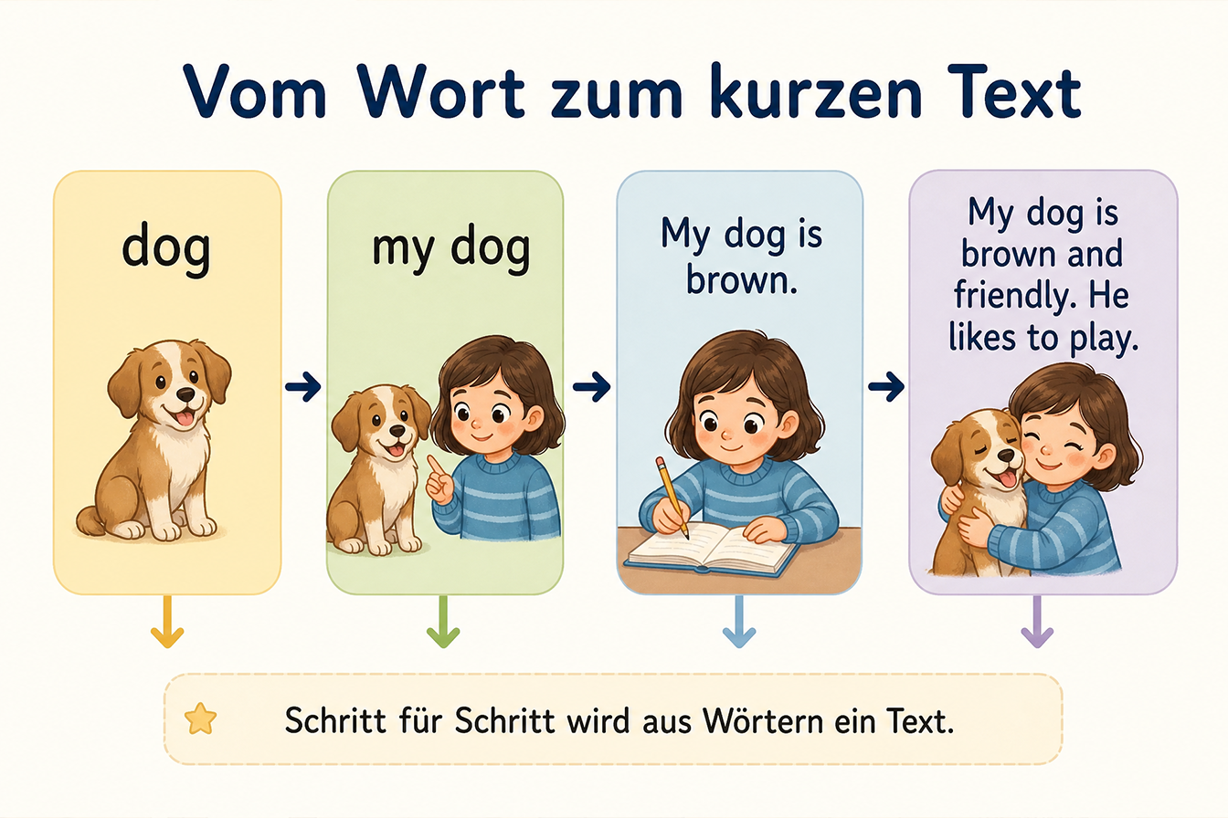 Infografik: Wie Kinder Schritt für Schritt Englisch schreiben lernen
